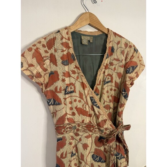 The Territory Ahead Women’s 6 Wrap Dress Leaf Print Short Sleeve Knee Length - Picture 3 of 7